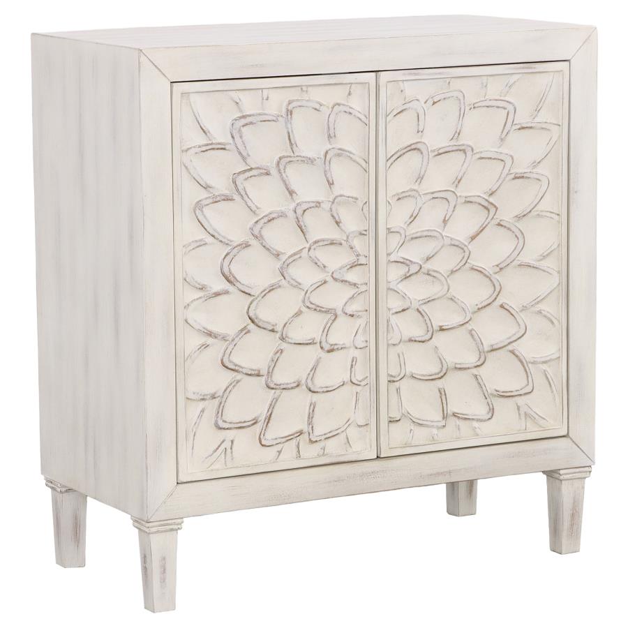 Accent Cabinet With Floral Carved Door White