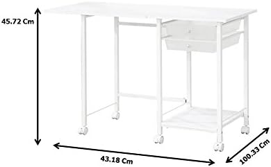 Portable White Finish Working Desk WorkStation with Tray Shelves and Casters