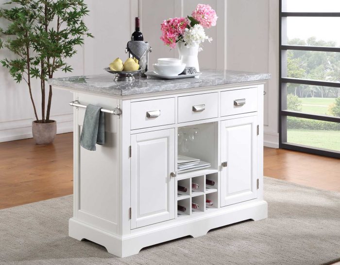 Zermatt White Kitchen Island With Gray Top