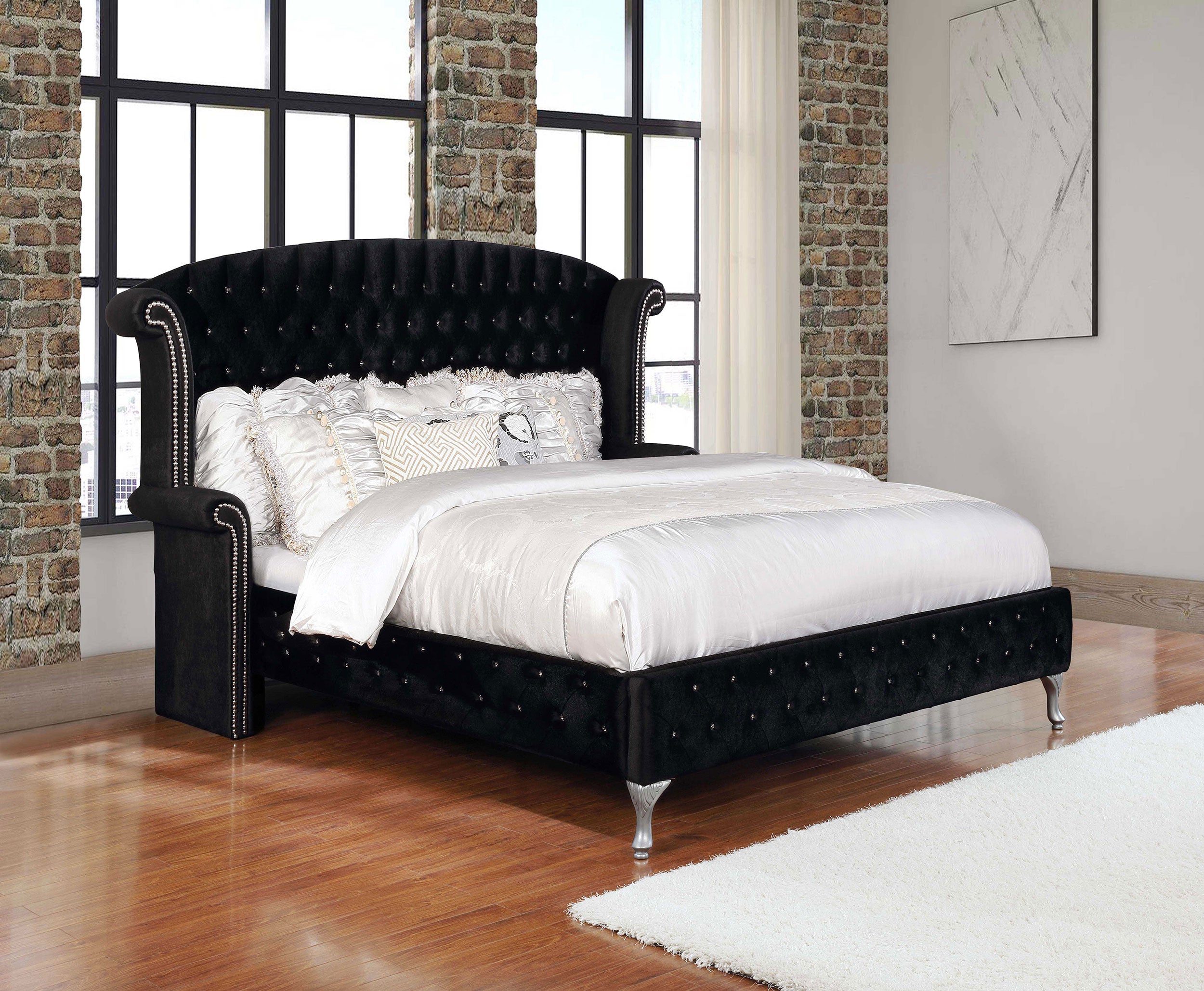 Deanna Eastern King Tufted Velvet Upholstered Bed in Black