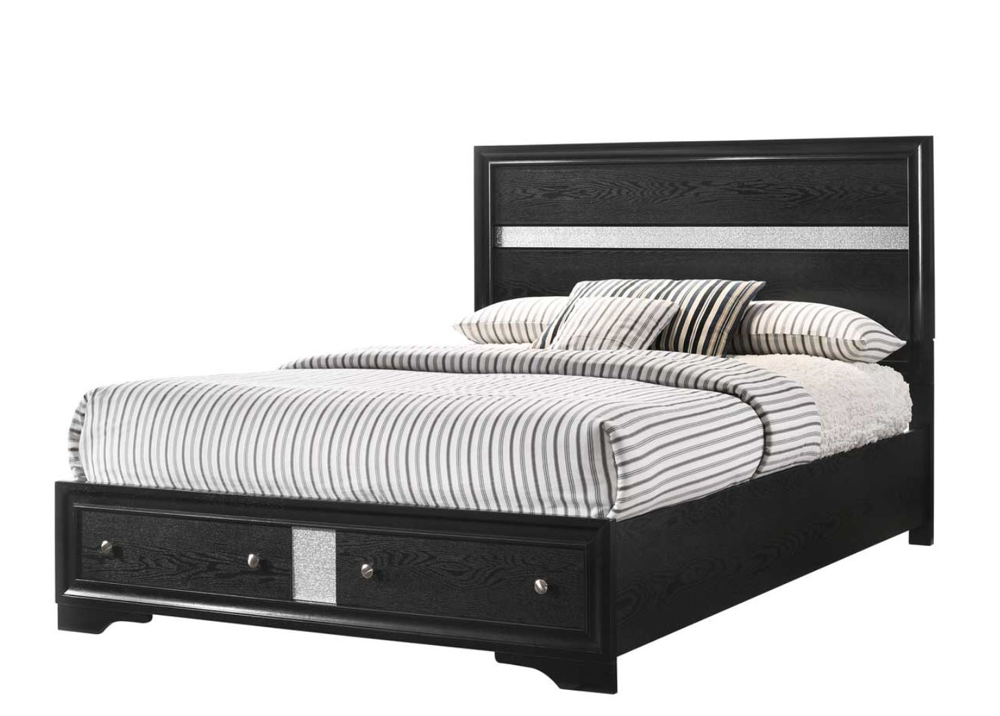 Regata Modern Black and Silver 5 Piece Queen Bedroom Set
