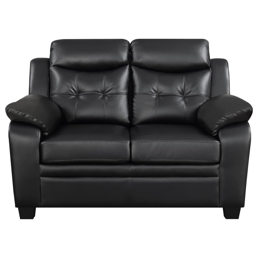 Finley 3 PC Living Room Leatherette Pillow Top Arm Sofa Love Seat Set in Black