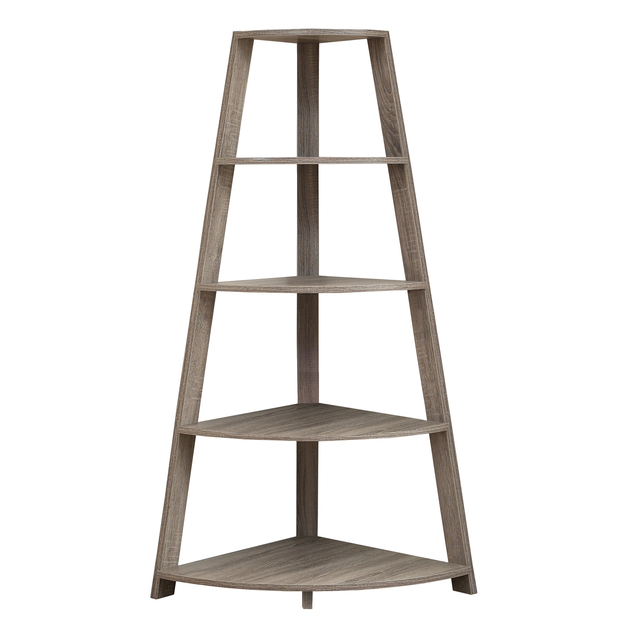 4 Shelf Corner Triangular Bookcase Shelf Etagere In Dark Taupe