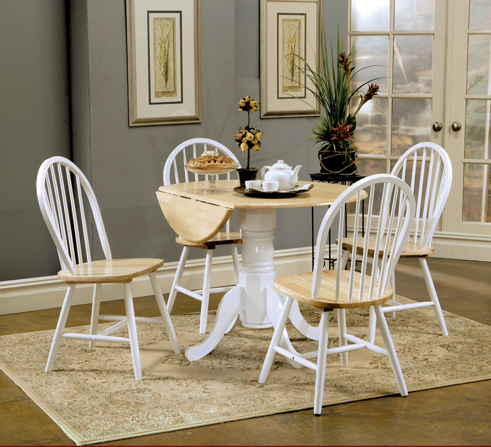 5-Piece Drop Leaf Dining Table and Chairs Set in Natural Brown and White