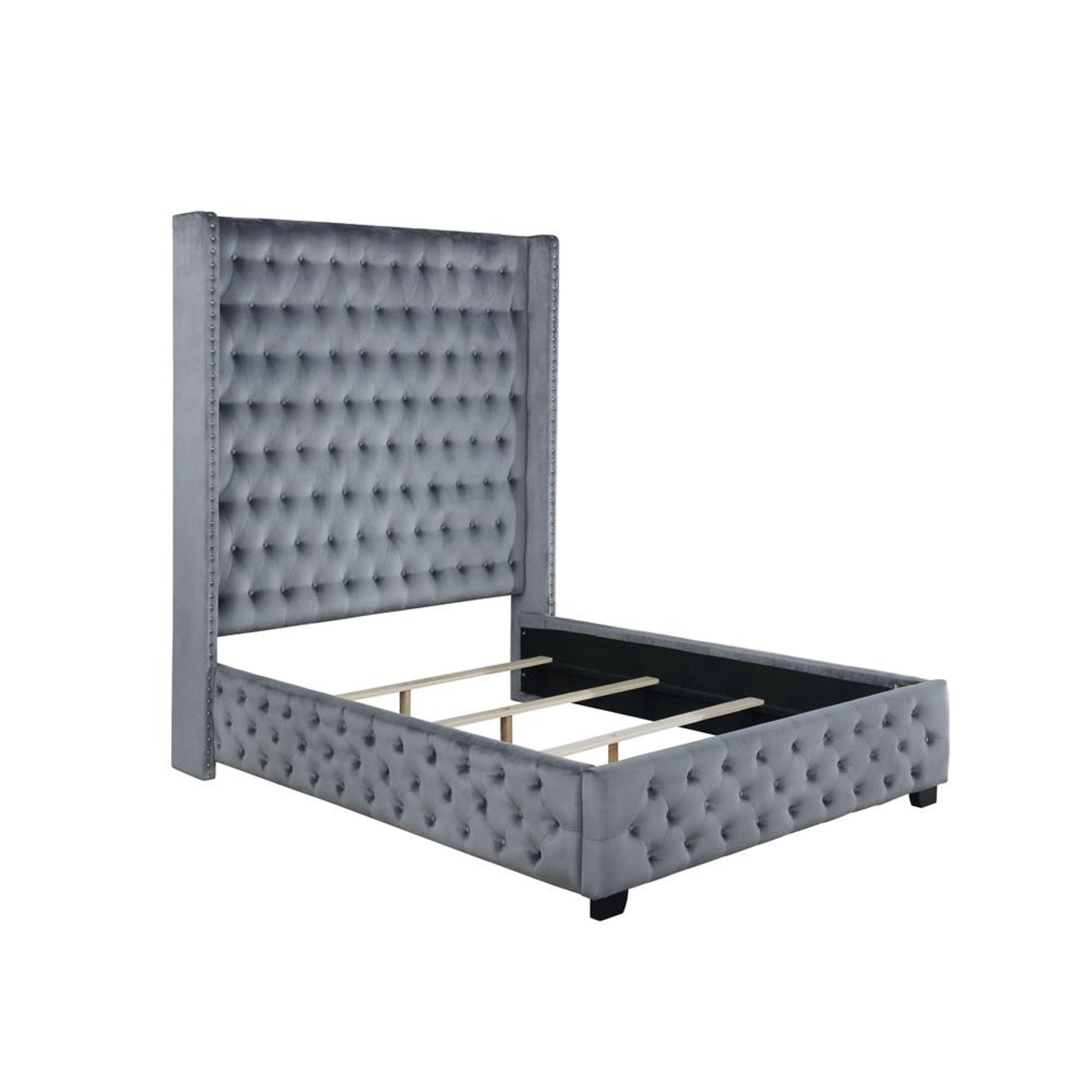 Rocori Eastern King Wingback Tufted Bed Grey