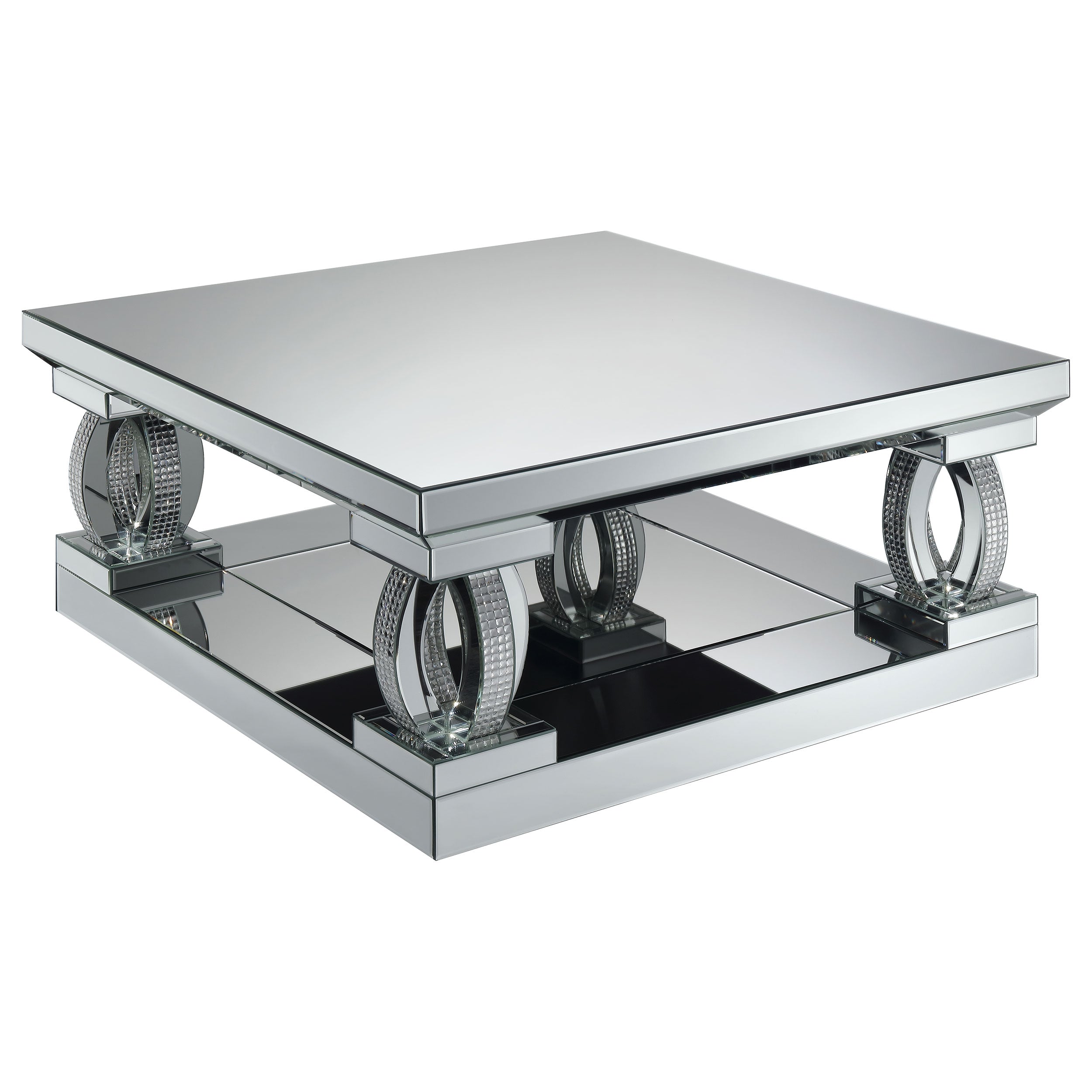 Modern Glam Mirrored Glass Top Acrylic Cocktail Coffee table With Shelf