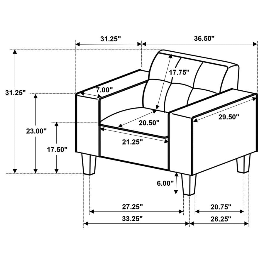 Deerhurst 3 PC Upholstered Track Arm Sofa Love Seat Chair Set in Greige