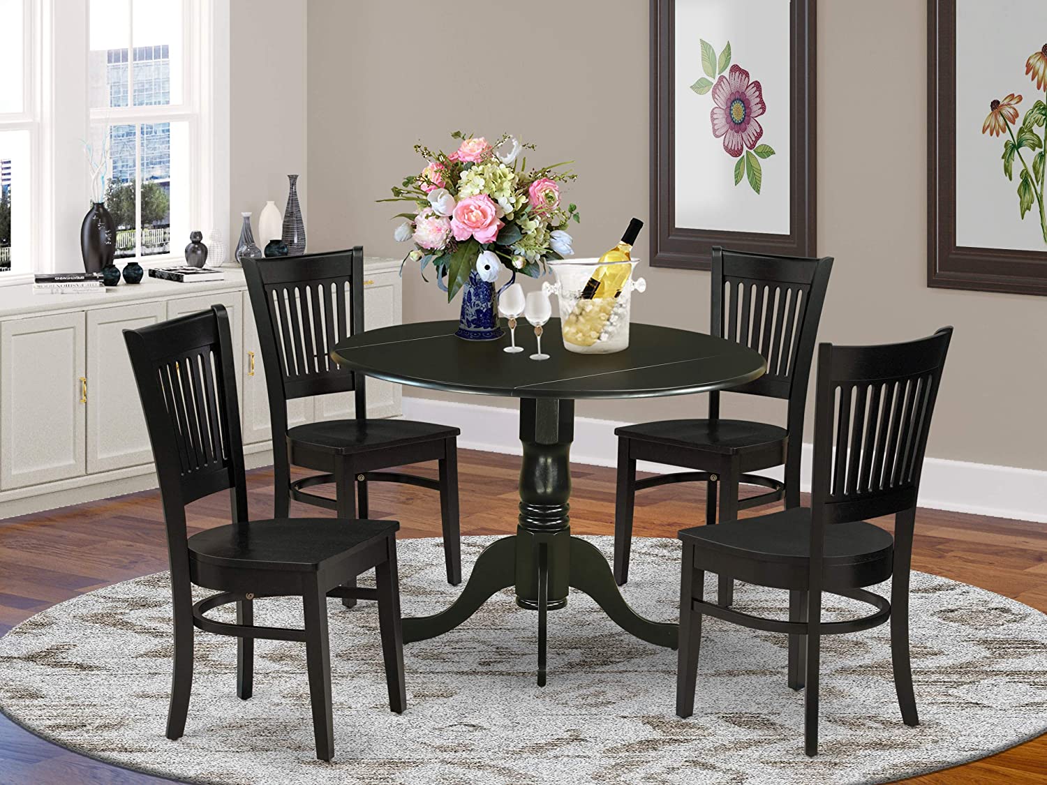 East West Furniture DLVA5-BLK-W Dining Table Set, 5-Piece