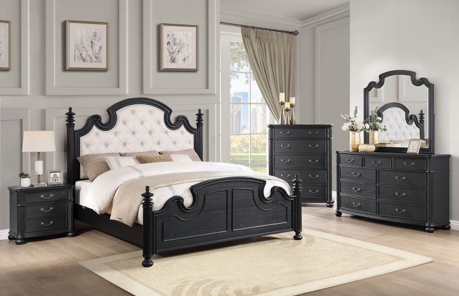 Celina 5-piece King Bedroom Set with Upholstered Headboard Black and Beige