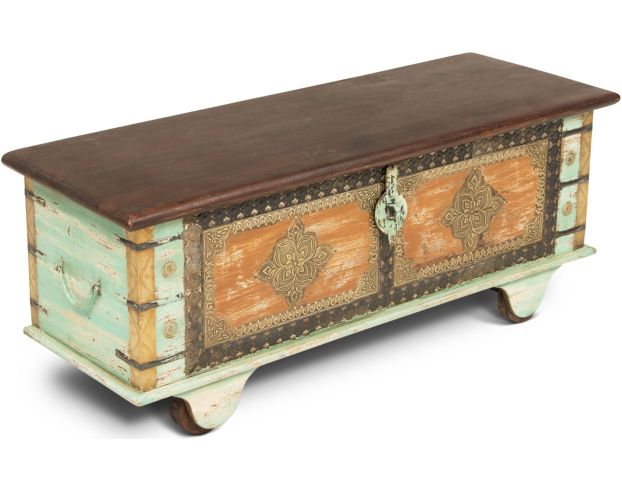 Alma Boho Style Multi Color Storage Trunk Coffee Table With Wheels
