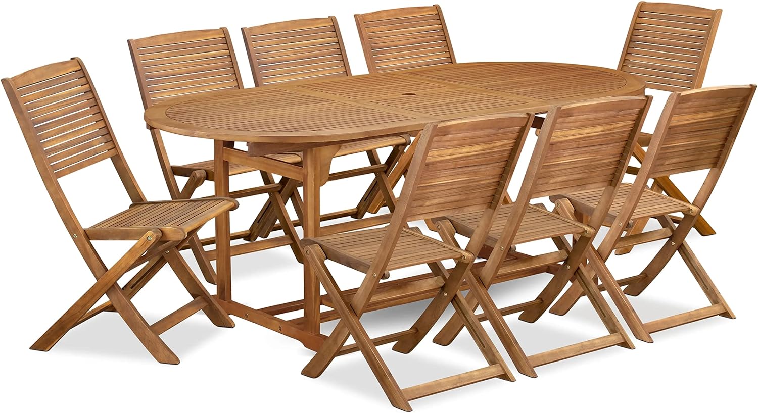 Beasley 9-piece Wood Outdoor Set in Natural Oil