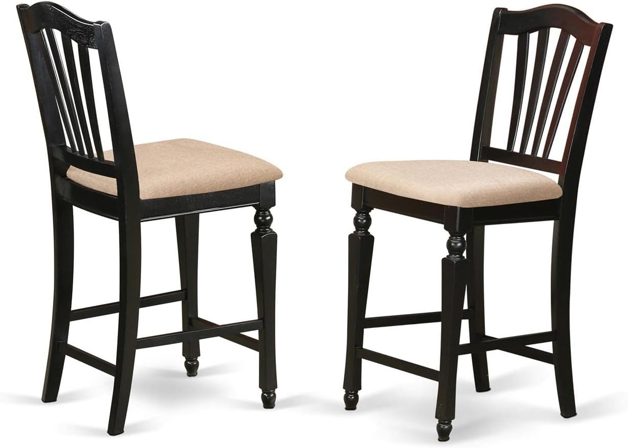 Café Black Counter Height Stools with upholstered seat Set Of 2