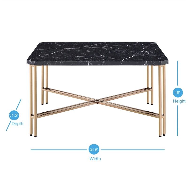 Daxton Black And Gold Faux-Marble Top Square Occasional Cocktail Table