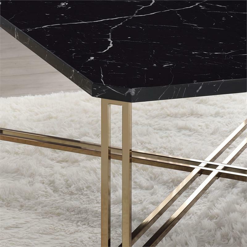 Daxton Black And Gold Faux-Marble Top Square Occasional Cocktail Table