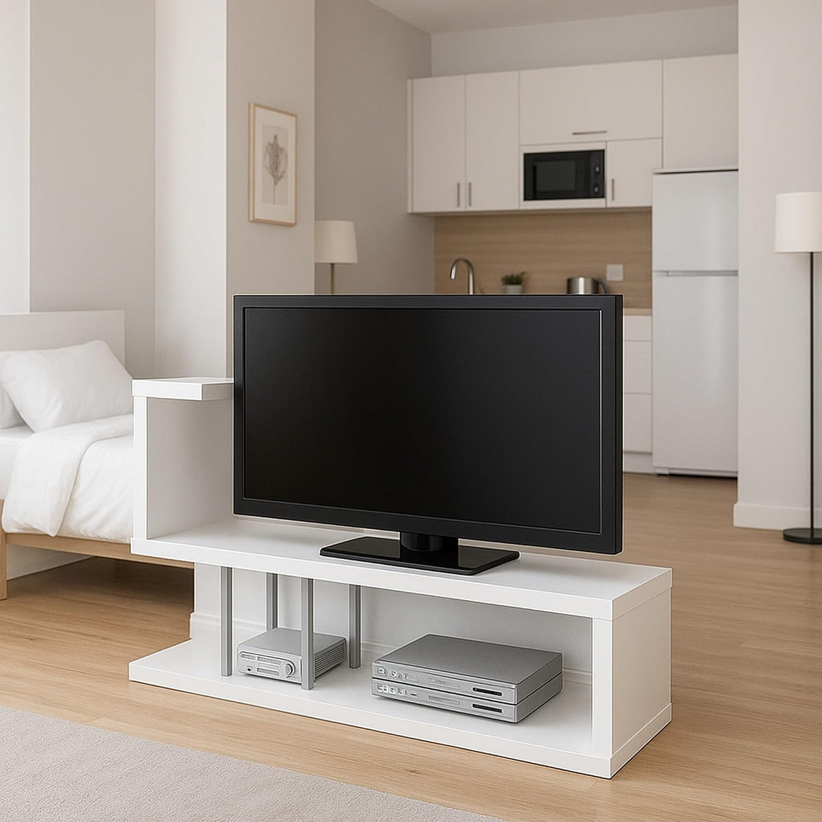 Hollow-Core TV Media Console Stand, For Flat-Panel TVs Up To 47" In White