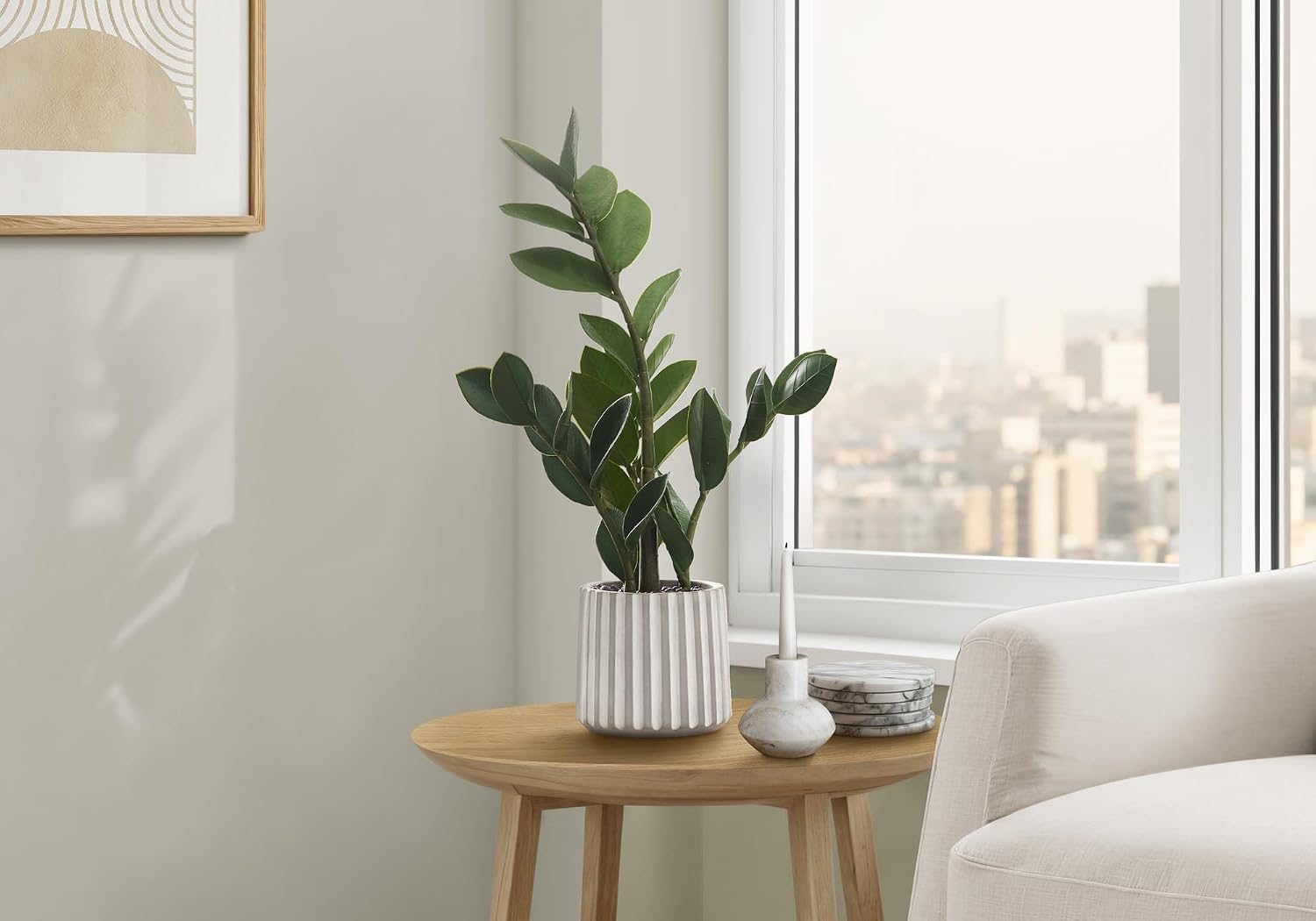 20-Inch Artificial ZZ Plant in Grey Cement Pot- Indoor