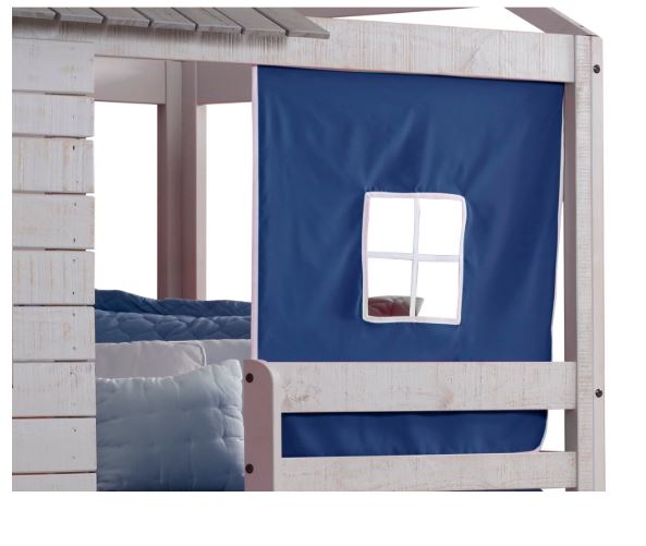 Bella Vista Grey Solid Pine Wood Junior Twin Over Twin Standard Loft Bunk Bed (Blue Tent)
