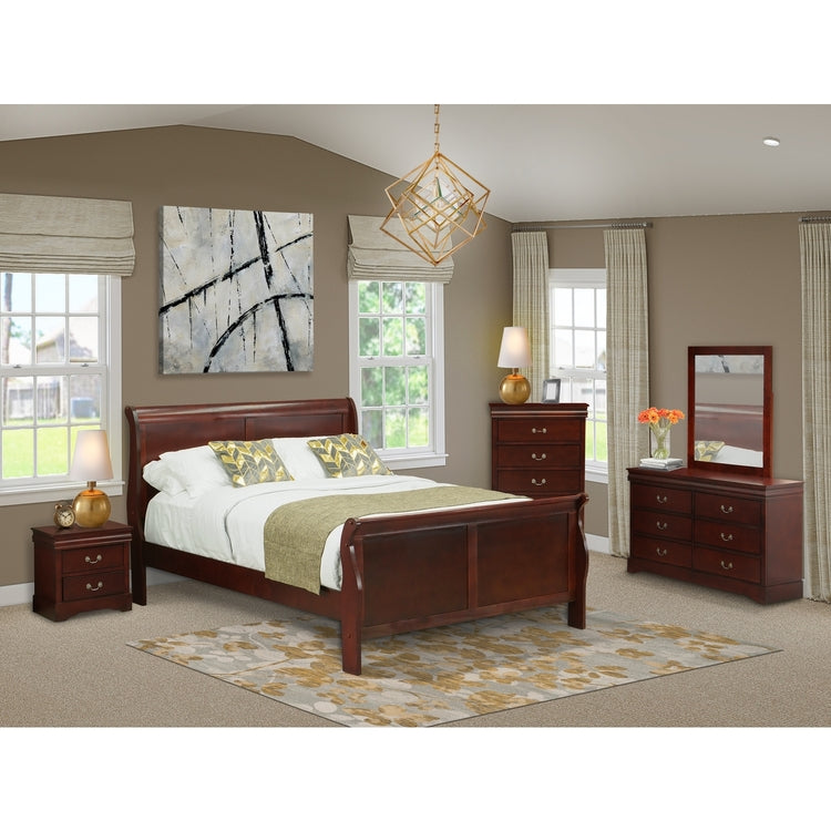 East West Furniture Louis Philippe 5 Piece Queen Size Bedroom Set in Phillip Walnut Finish with Queen Bed,Nightstand ,Dresser, Mirror,Chest
