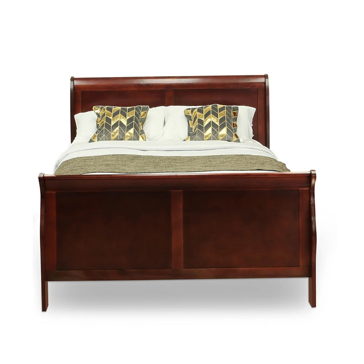 East West Furniture Louis Philippe 3 Piece Queen Size Bedroom Set in Phillip Walnut Finish with Queen Bed, ,Dresser, Mirror,