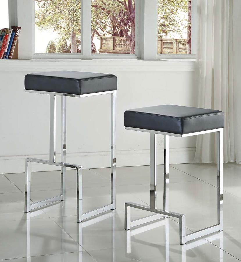 Gervase Square Bar Height Stool Black and Chrome