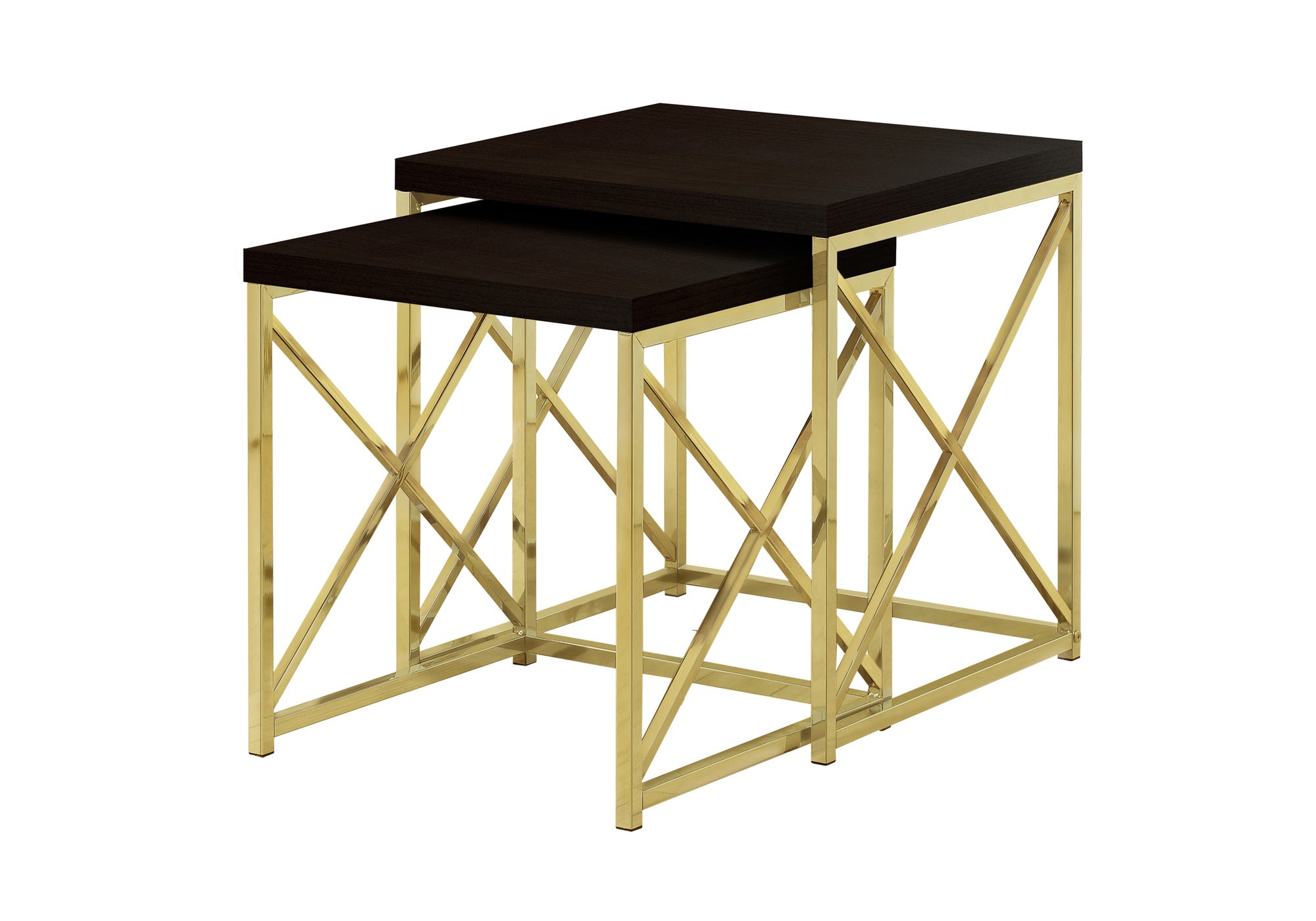 X base 2 Pc Modern Nesting Table Set In Espresso Gold