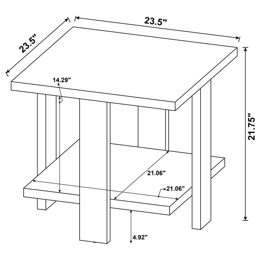 Dawn Square Wood End Table With Shelf in Mango