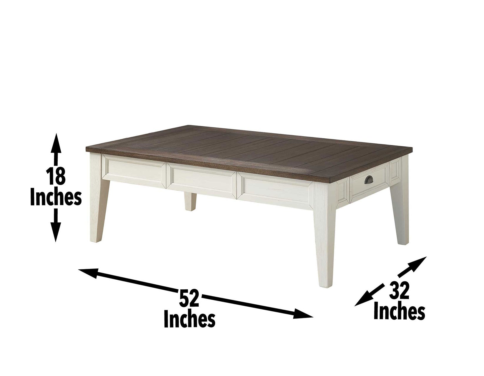 Farmhouse Style Cayla Cocktail Table in Dark Oak/White