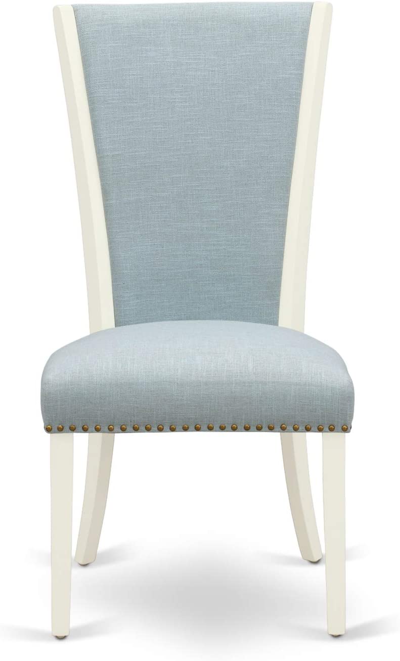 7 PC Avon Linen White Oval Dinette Dining set with Baby blue Upholstered Chairs