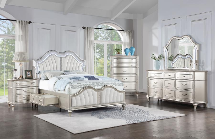 Evangeline 5-piece Eastern King Bedroom Set with Storage in Silver Oak