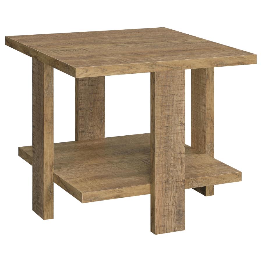 Dawn Square Wood End Table With Shelf in Mango