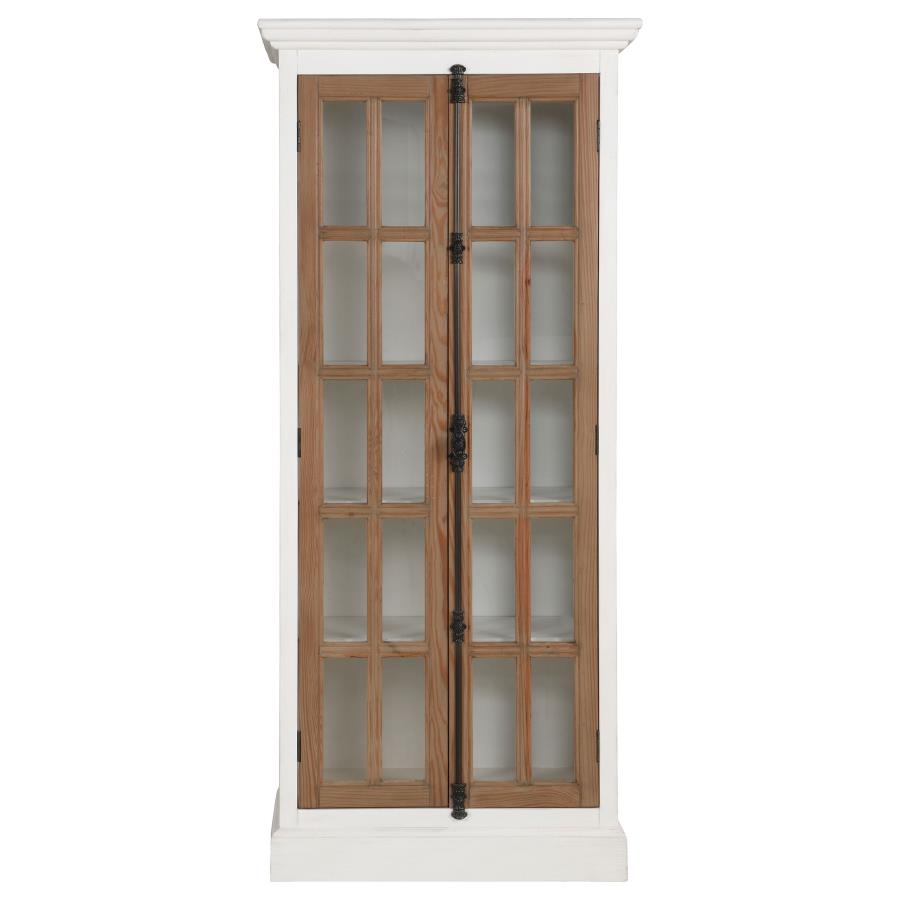 Rustic 2-door Tall Wood Cabinet in Antique White and Brown