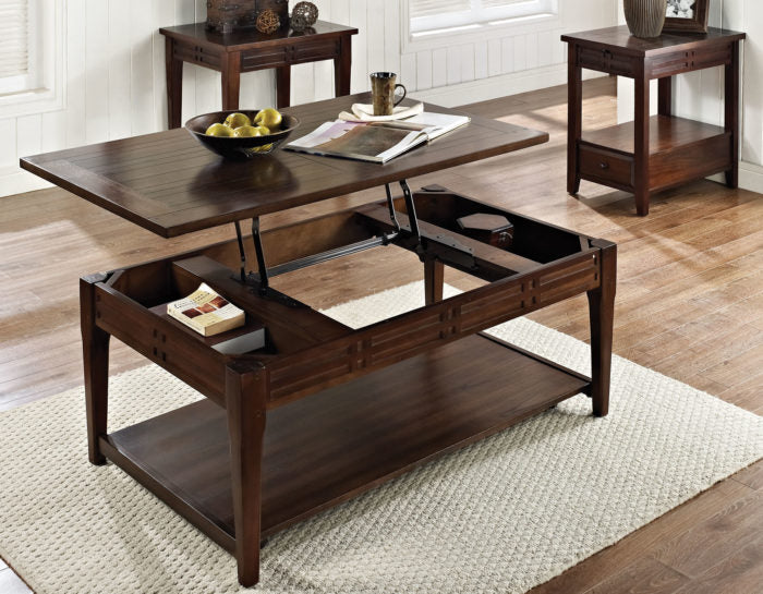 Crestline Lift-Top w/Casters Cocktail Table in Cherry Finish