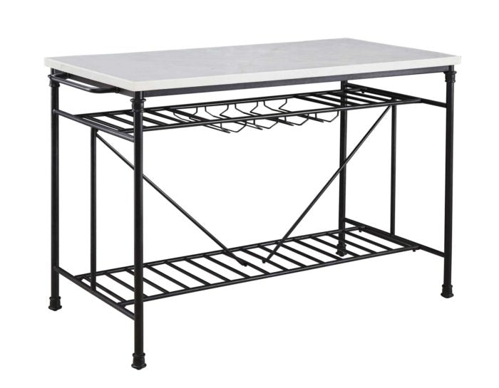 Claire White Marble Top Kitchen Island Table w/Wine Rack