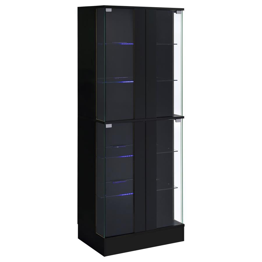 Cabra Black Tower Display Case Curio Cabinet with Glass Shelves and LED Lighting