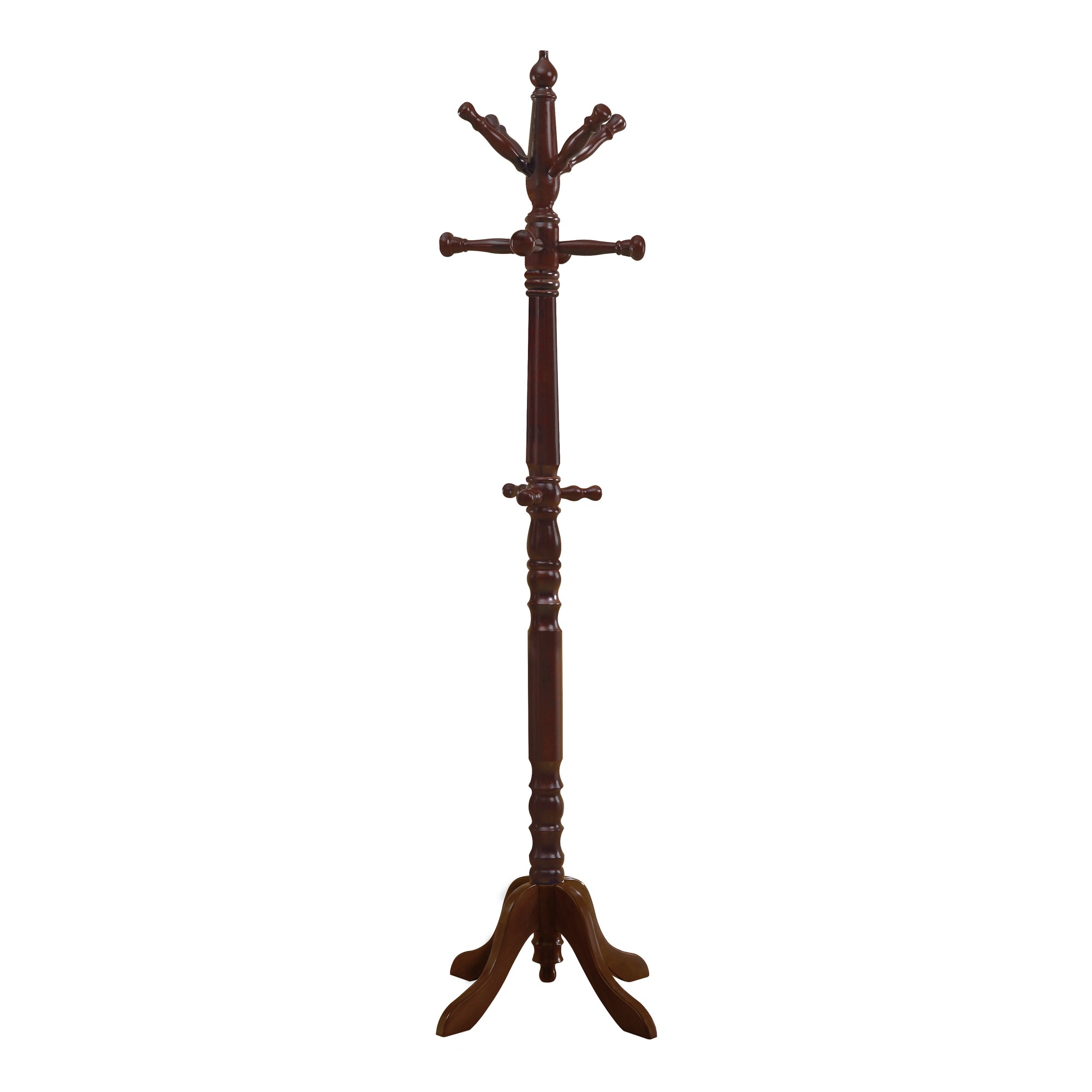 73" H Traditional Turned Post Solid Wood Coat Rack In Cherry Finish