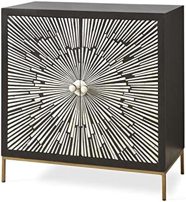 Amika Black and Ivory Art Deco 2-Door Sunburst Wood Accent Storage Cabinet