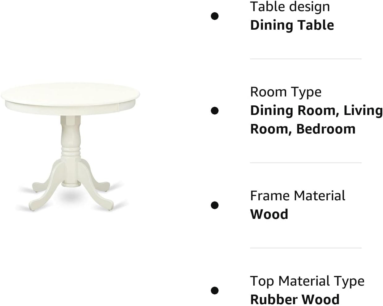 36" Round Pedestal Base Dining Table In Linen White