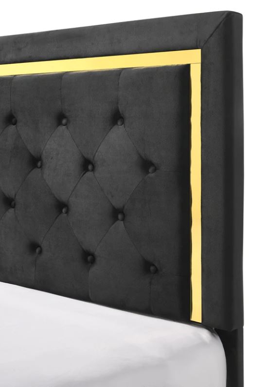 5 PC Queen Pepe Black and Gold Panel Upholstered Bedroom Set