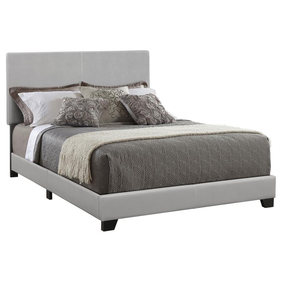 Upholstered Low Profile Panel Full Bed Frame In Grey Leatherette