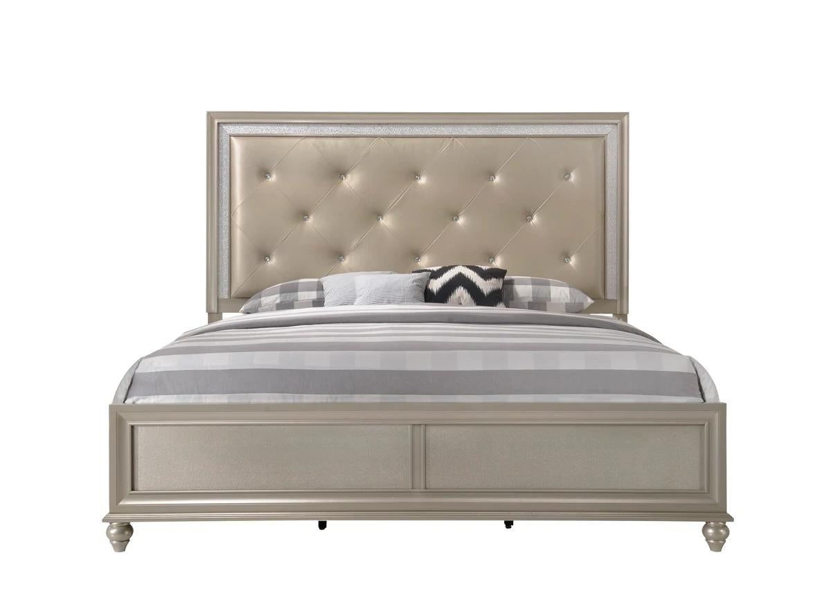 5pc Lyla Queen Modern Upholstered Bedroom Set In Champagne Gold