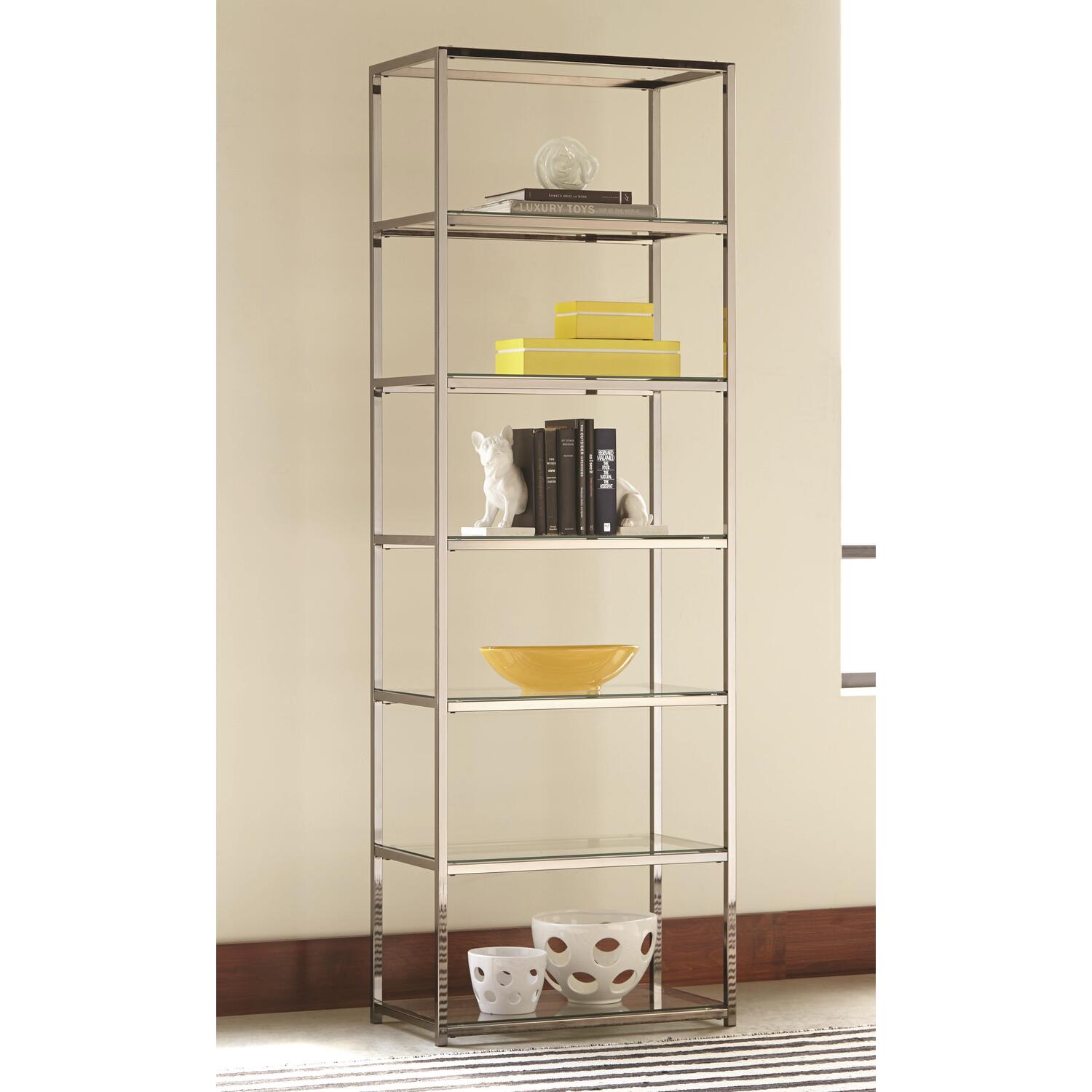 Carmelo Contemporary 6-shelf Bookcase In Black Nickel