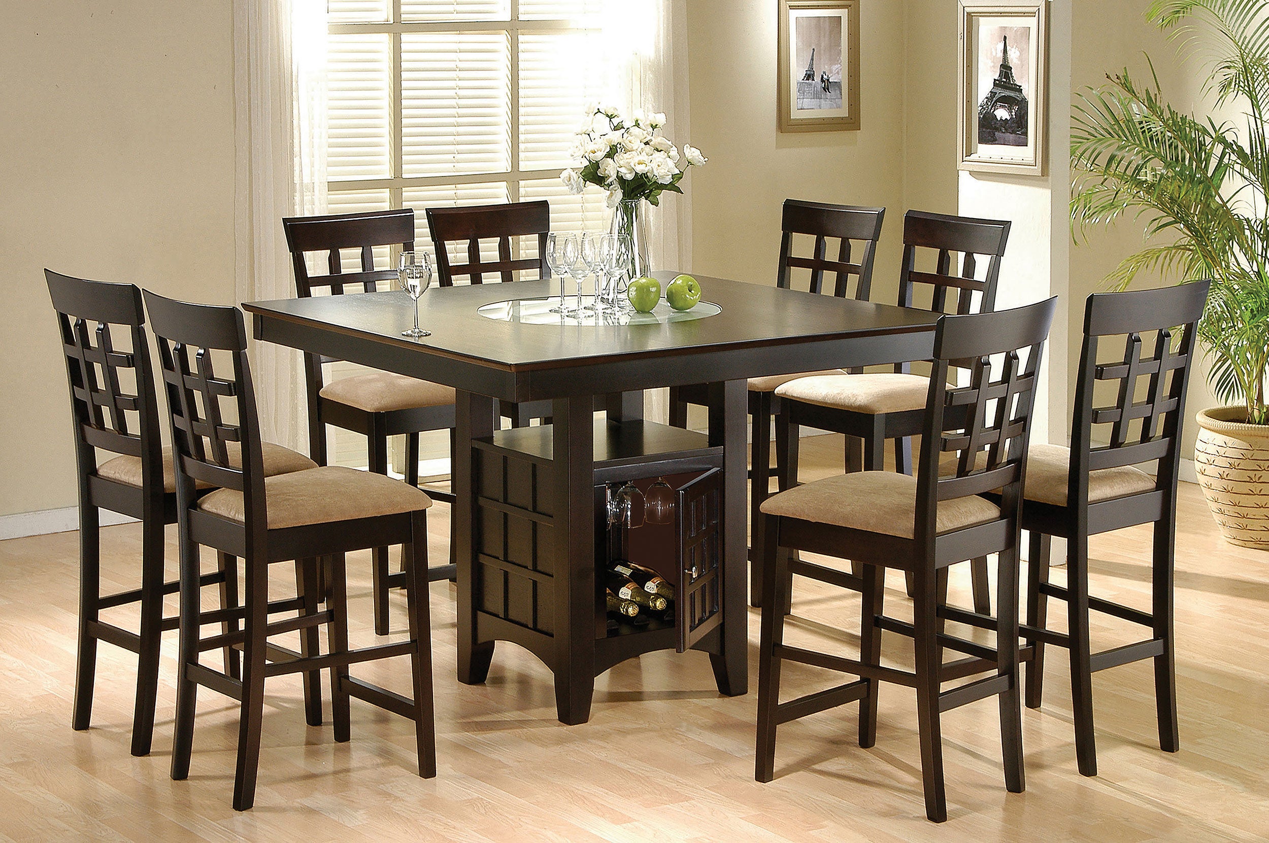 9 PC Square Gabriel Storage Counter Height Dining Room Table and stool Set