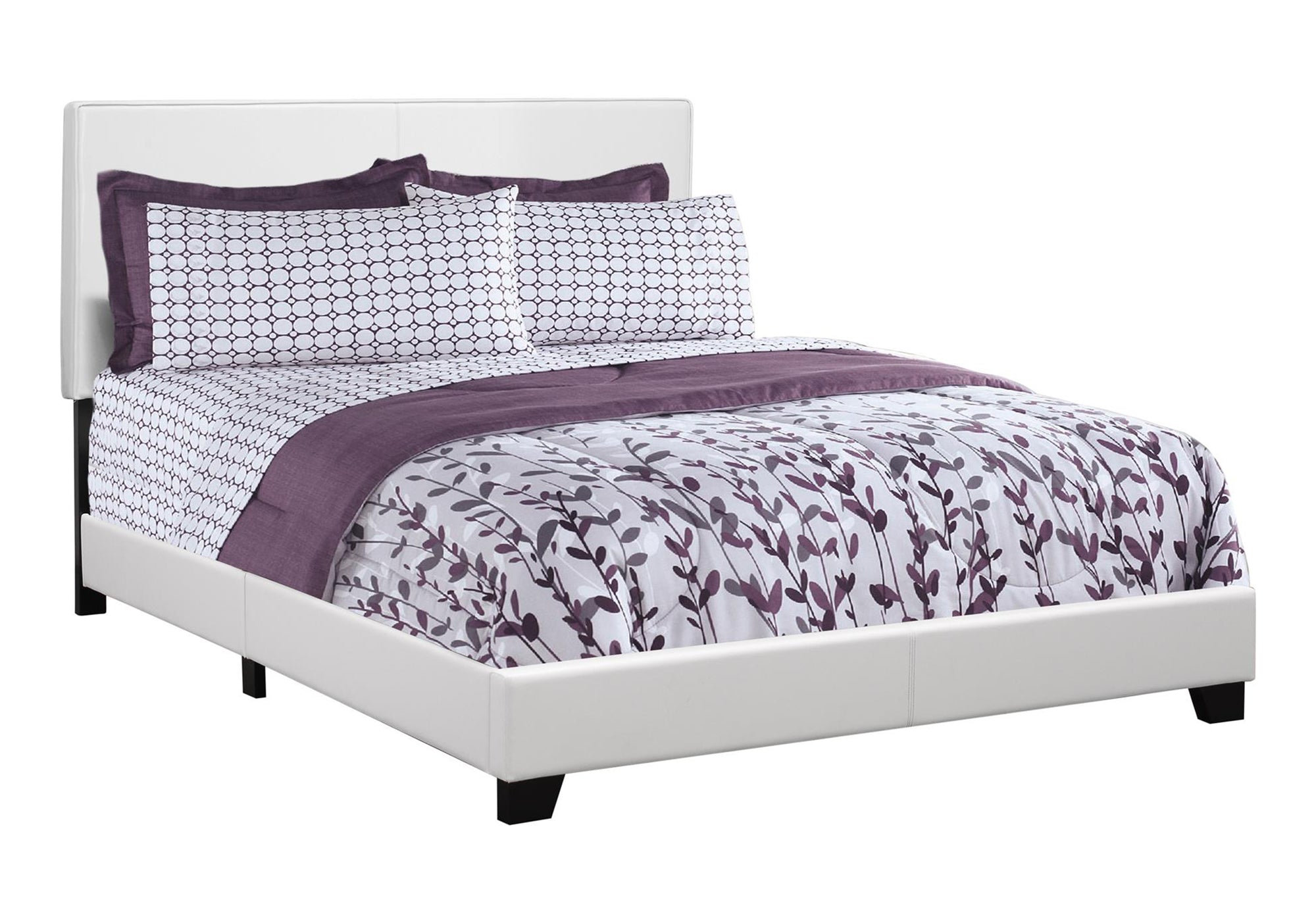 Low Profile Platform Queen Leatherette Upholstered Bed In White