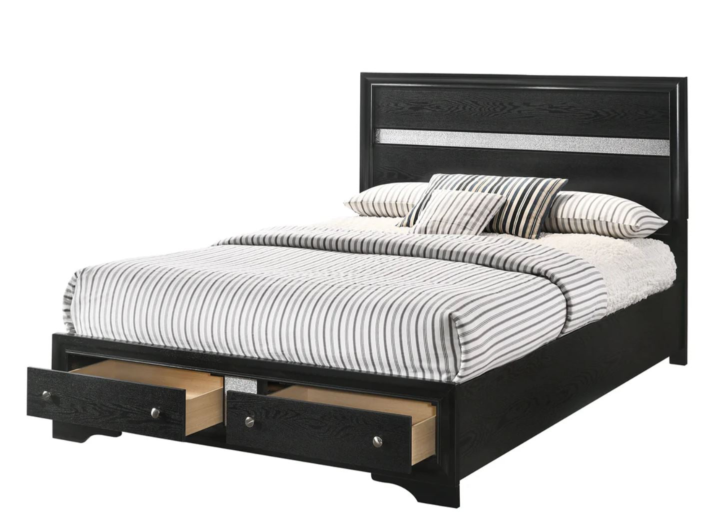 Regata Modern Black and Silver 5 Piece Queen Bedroom Set