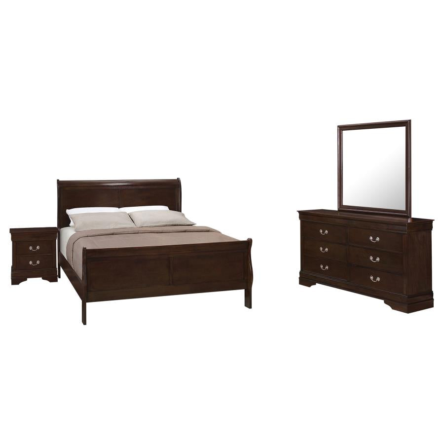 Louis Philippe 4 PC Panel Bedroom Set with High Headboard In Cappuccino