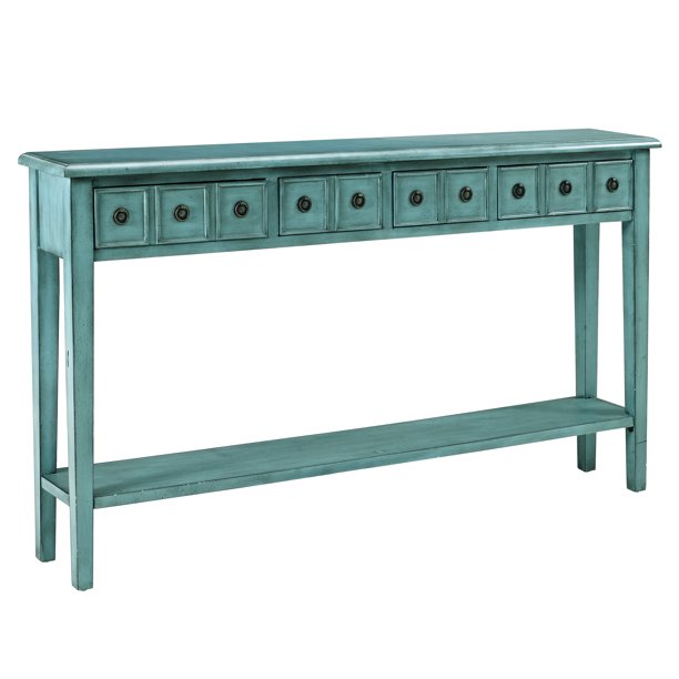 Powell Sadie Teal Long Accent Sofa Table Consiole With Drawers