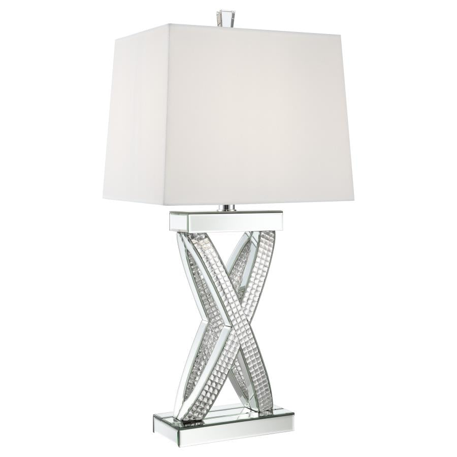 Dominick Mirrored Table Lamp with Rectange Shade White and Clear