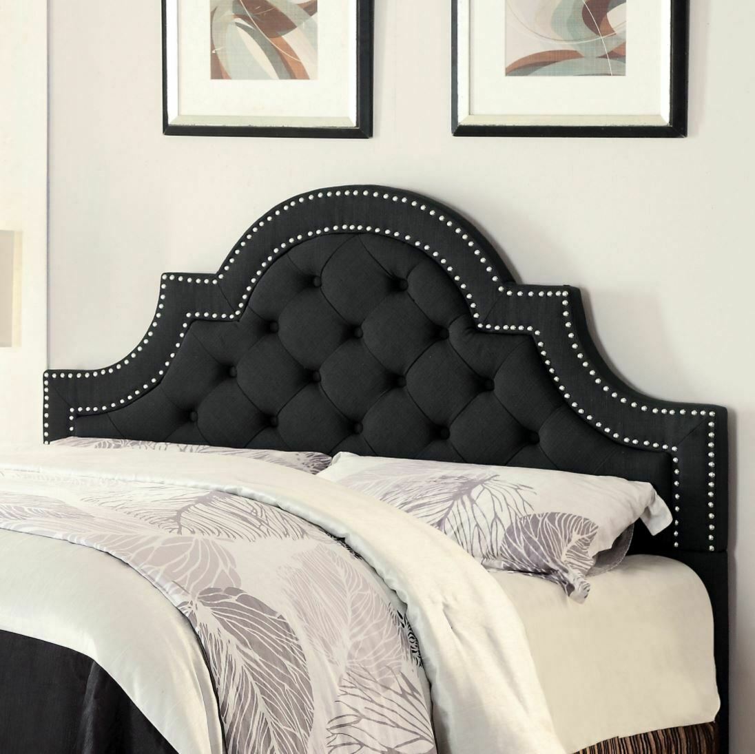 Coaster Ojai Eastern King Tufted Nailhead Upholstered Headboard in Charcoal