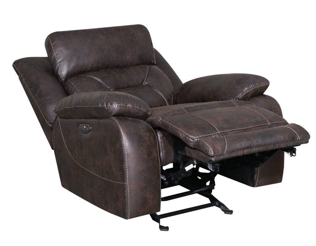 Aria Dual-Power Recliner with Memory Gel Foam, Power Features, and USB Port in Saddle Brown