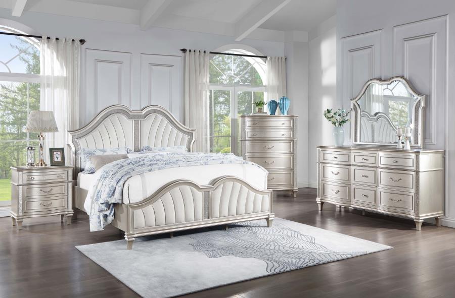 Evangeline Tufted Upholstered Platform Queen Bed Ivory and Silver Oak